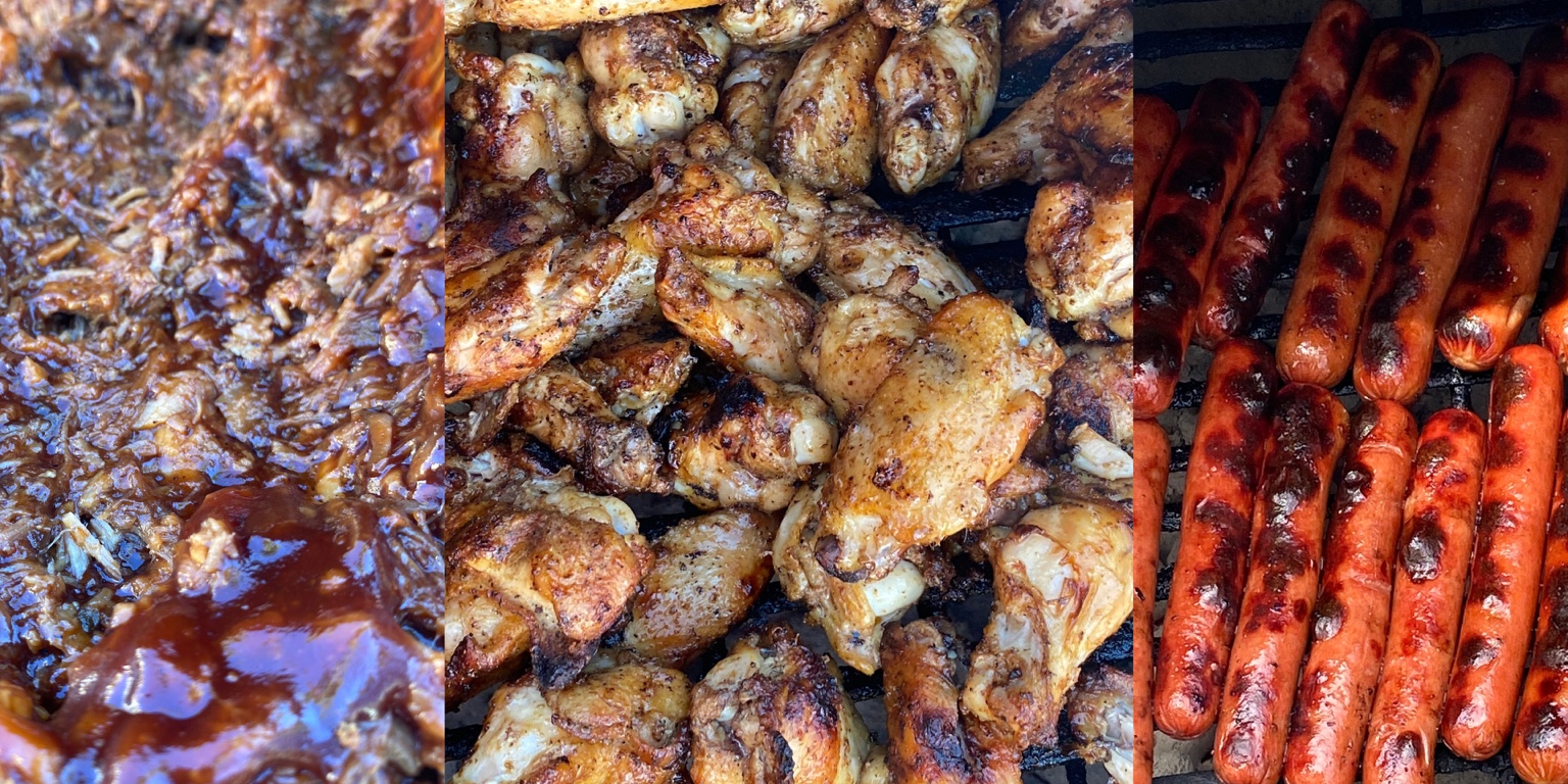 Pulled pork, grilled chicken wings, and hot dogs from O'Side BBQ Man
